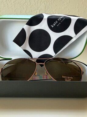 Kate Spade Aviator Sunglasses Rose Gold Polarized w Case Striped Arms